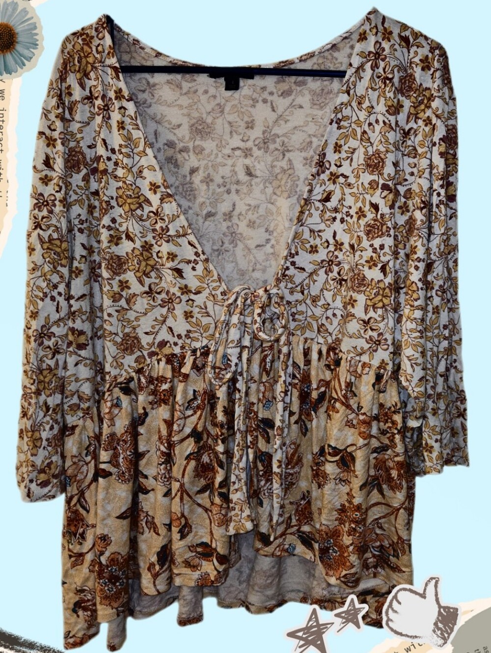 torrid Floral Tie-Front Peplum Tunic - Cream & Brown